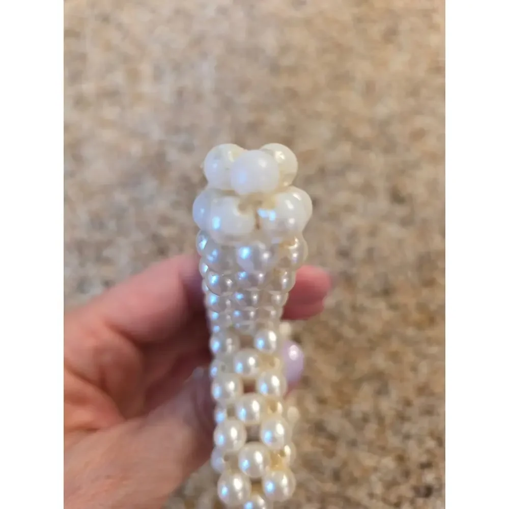 VTG Handmade Pearlized Beaded 3D Standing Cross Crisman Ornament Woven Craft